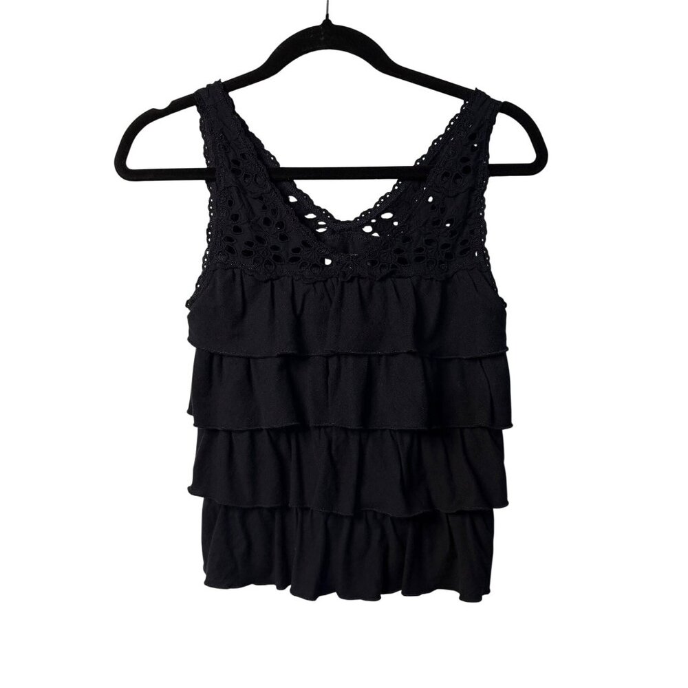 VTG Abercrombie and Fitch Navy Ruffle Tiered Tank Top Ladies XS Y2K Boho Summer